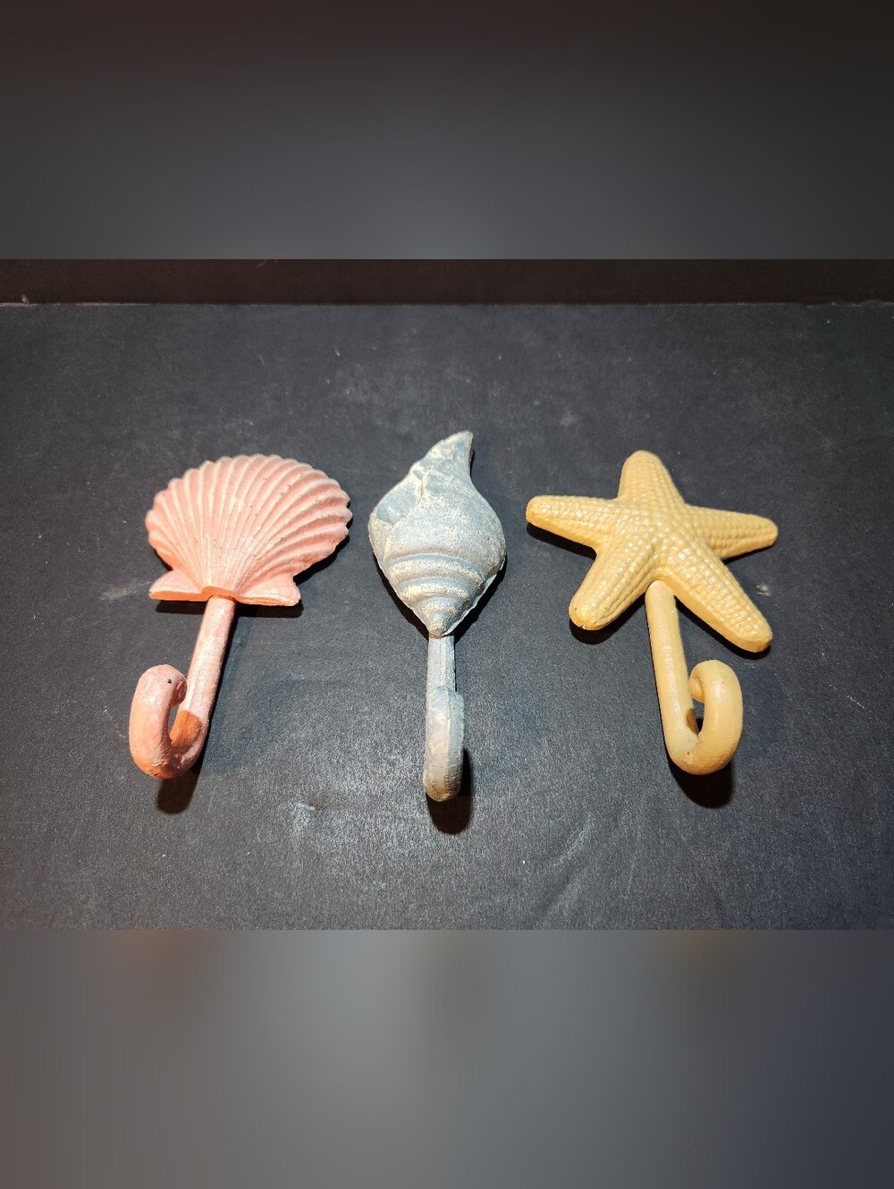 Set Of 3 Coastal Themed Wall Hooks ~ Seashells And Starfish
